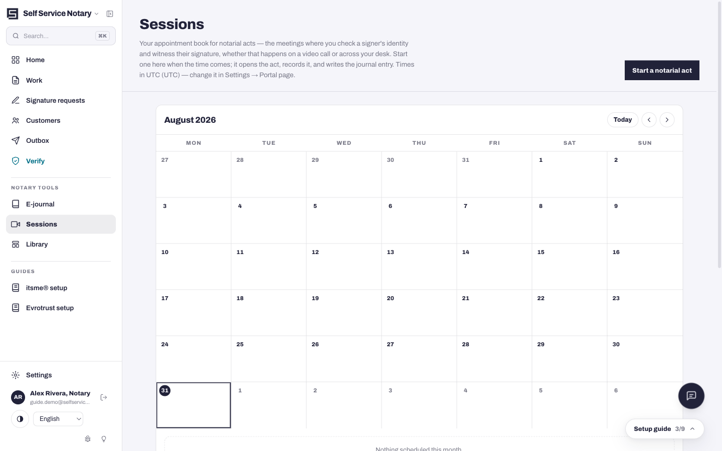 The Sessions calendar. Hosts start the room; everyone else joins by link.
